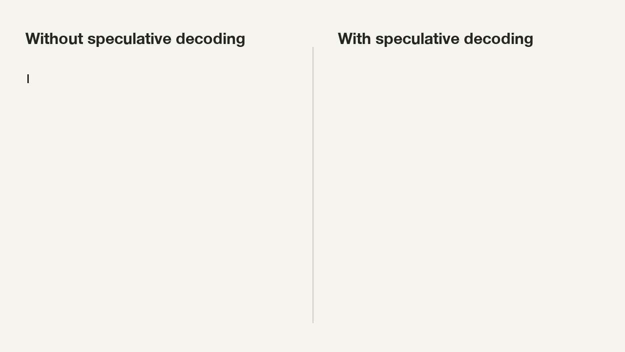 LLM Inference comparison with and without speculative decoding.